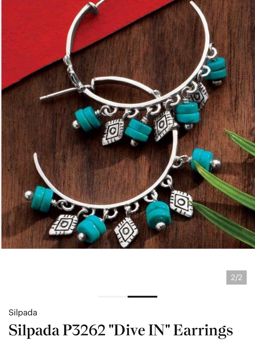 Silpada Turquoise Bead Hoop Earrings with Silver Geometric Charms P3262